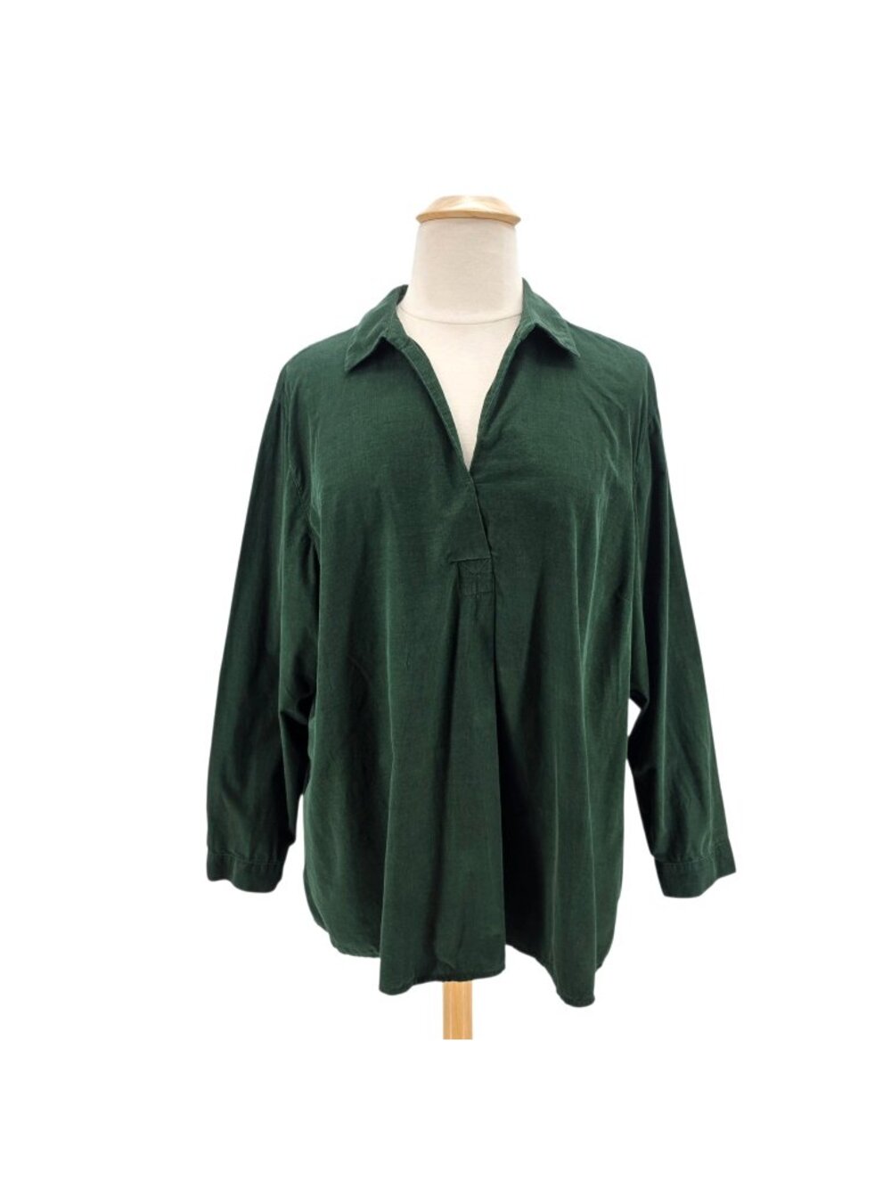 J. Jill Corduroy Womens 4X Top Tunic Collared V-neck Long Sleeve Green Preppy